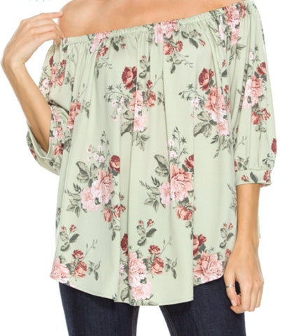 Plus size floral off shoulder sage