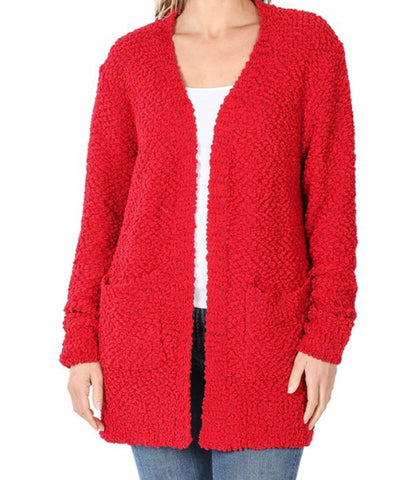 Dark red popcorn sweater cardigan