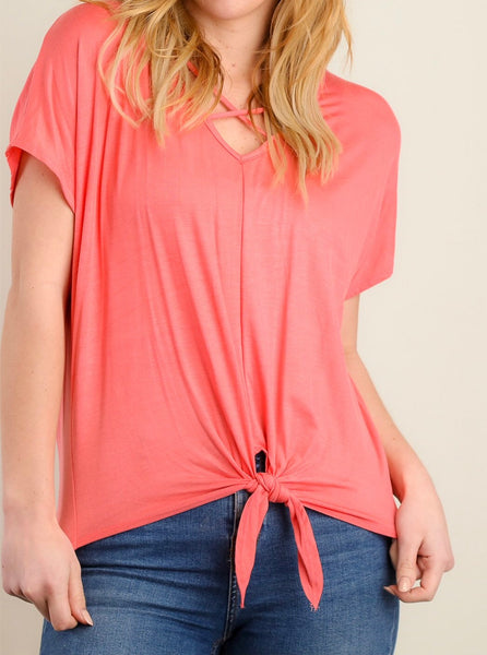 Coral crisscross neck, front tie top