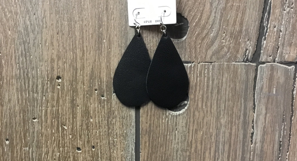 Earrings black leather teardrop