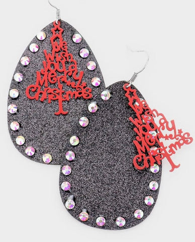 Leather teardrop Christmas earrings