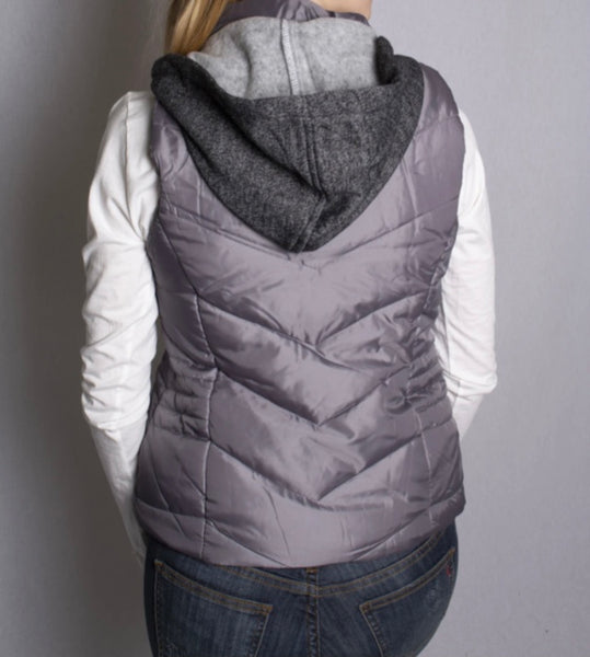 Gray hooded puffer vest