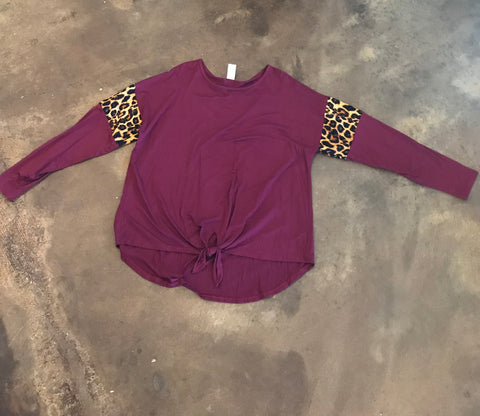 Plus burgundy animal print sleeve top