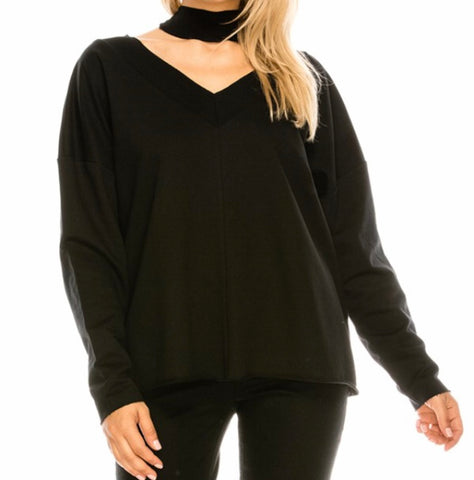 Black v-neck choker sweater