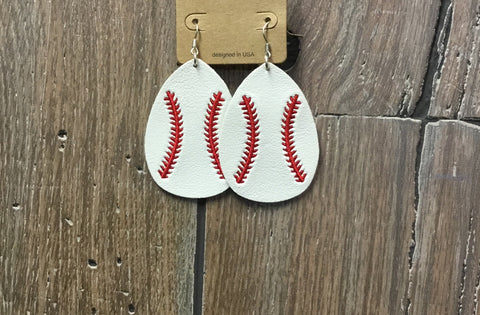 Earrings leather baseball