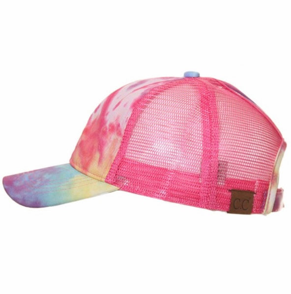 C.C. Tie dyed ponytail trucker hat