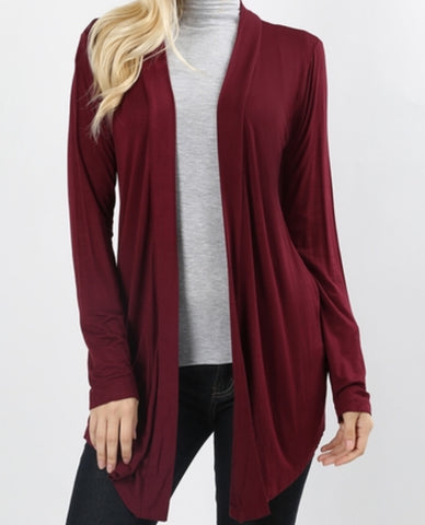 Drapery open front cardigan dark burgundy