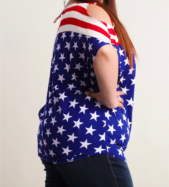 Plus flag print cold shoulder top