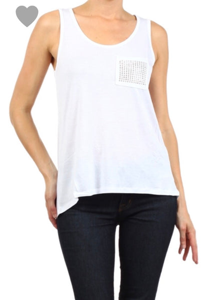 Gold stud embellished pocket tank