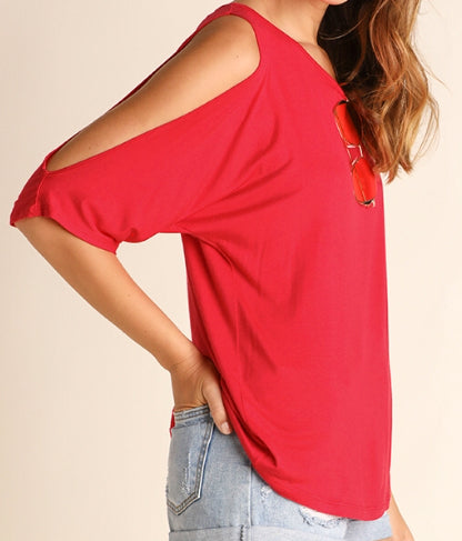 Cutout sleeve top strawberry