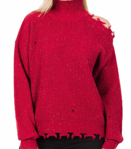 Dark red cutout turtleneck sweater