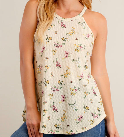 Cream floral halter tank