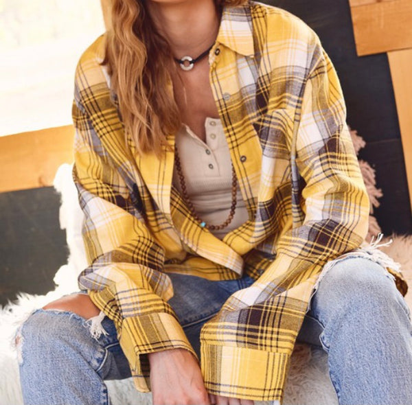 Dijon plaid flannel top