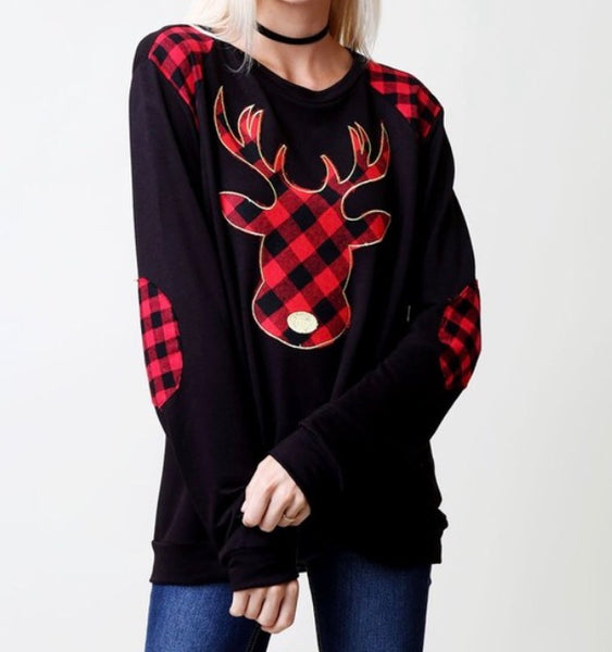 Plaid reindeer top