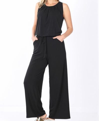 Black sleeveless jumpsuit