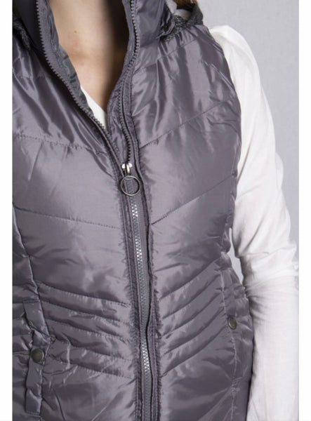 Gray hooded puffer vest