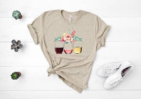 Floral wine, oatmeal T-shirt