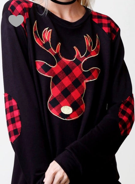 Plaid reindeer top