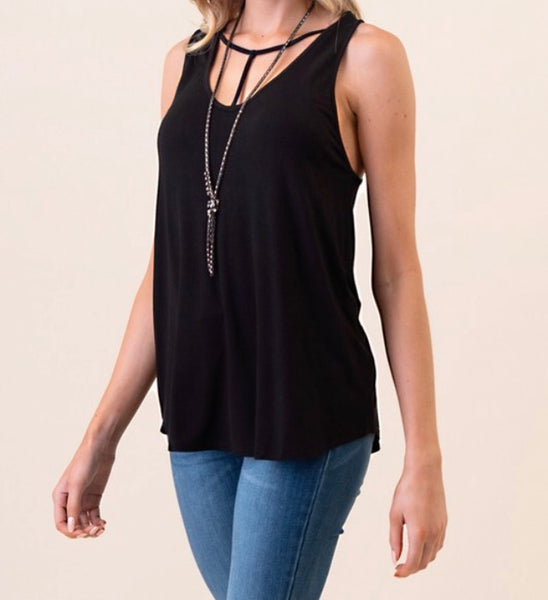 Black Y-Strap neck tank top