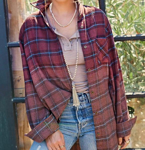 Chocolate plaid flannel top