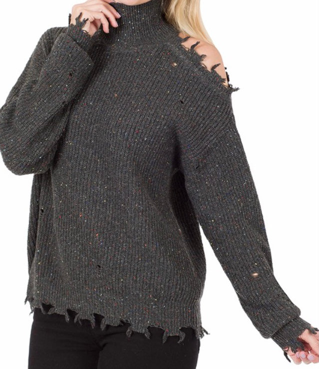 Charcoal cutout turtleneck sweater