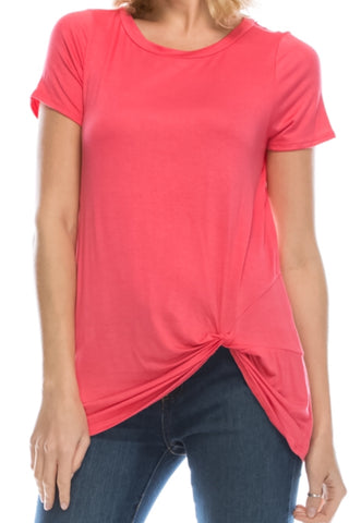 Twist detail short sleeve top coral