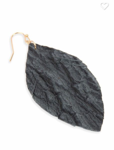 Fringed marquise leather earrings