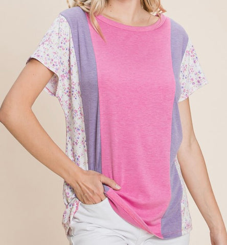 Plus pink/purple color block top