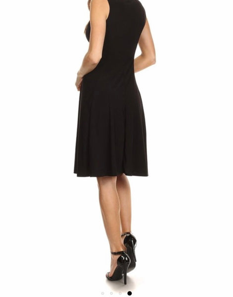 Black sleeveless A-line dress