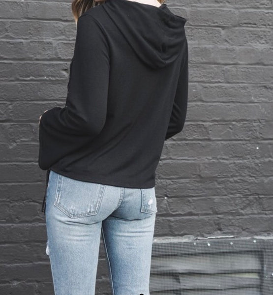 Black bell sleeve hoodie