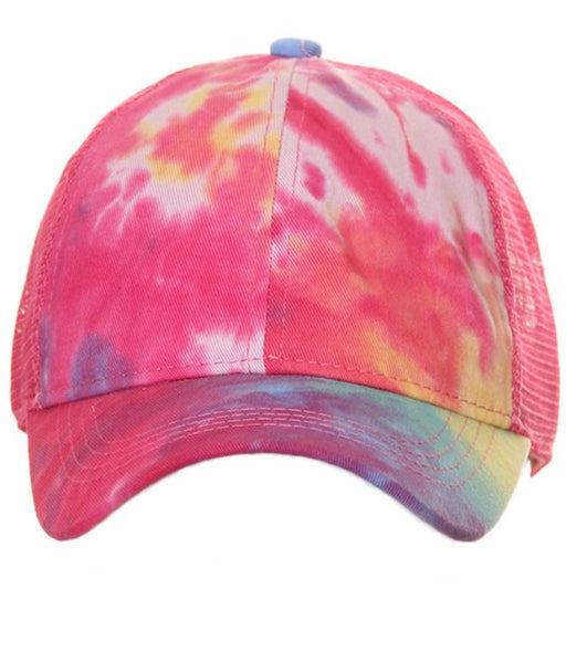 C.C. Tie dyed ponytail trucker hat