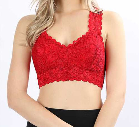 Bralette red lace with hourglass back