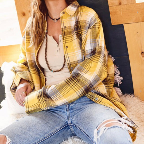 Dijon plaid flannel top