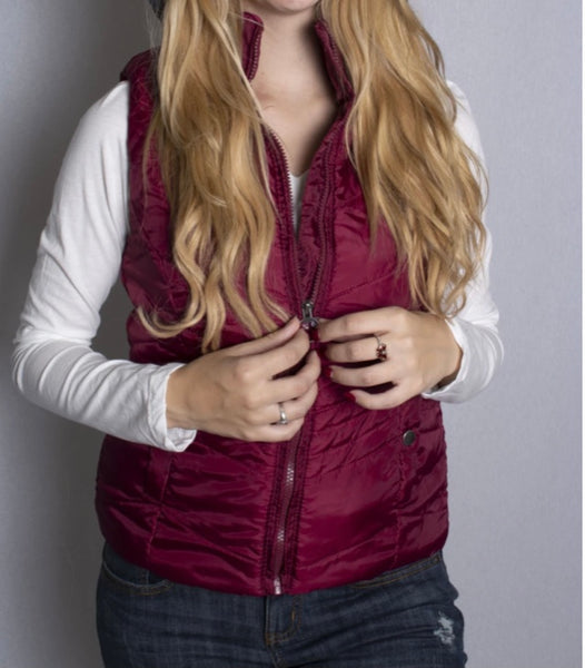 Burgundy hooded puffer vest