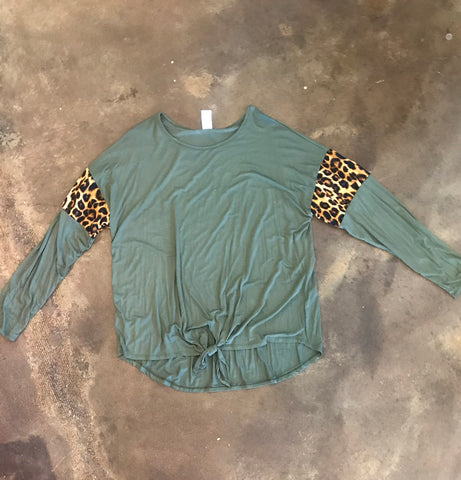 Plus olive animal print sleeve top