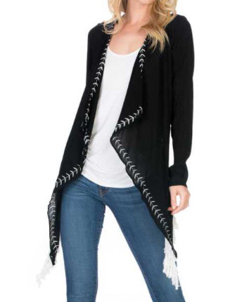 Cardigan black lace back with fringe