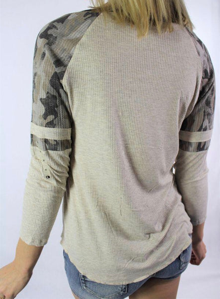 Camo sleeve raglan top