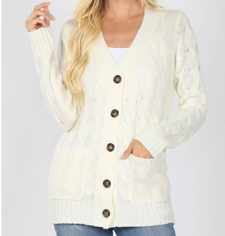 Cream color cable knit cardigan