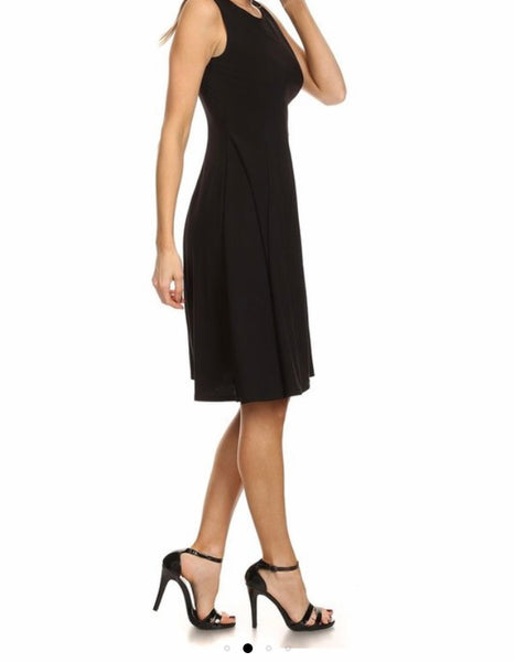 Black sleeveless A-line dress