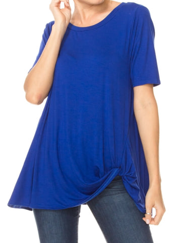 Plus short sleeve twist detail top royal blue