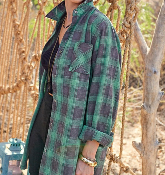 Green plaid flannel top