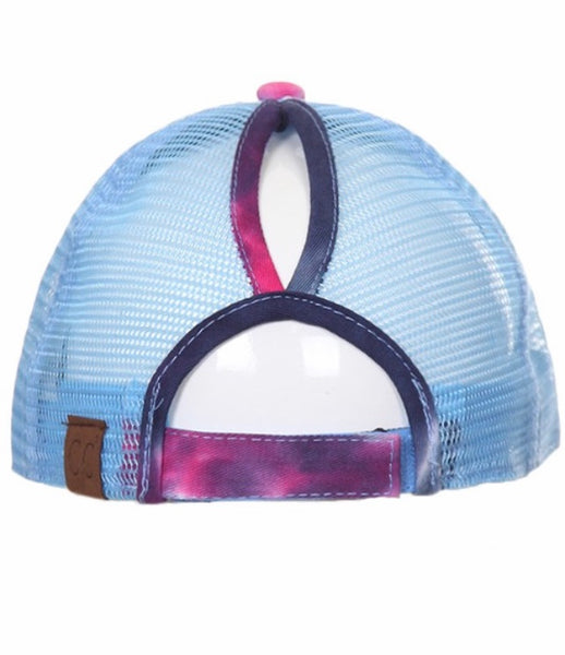 C.C. Tie dyed ponytail trucker hat