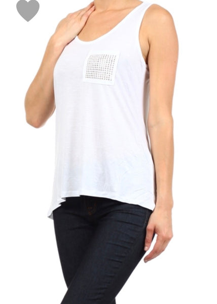 Gold stud embellished pocket tank