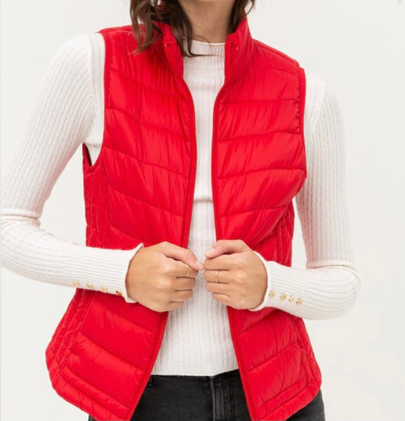 Red puffer vest