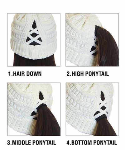 C.C. Criss cross ponytail beanie