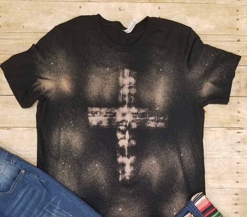 Black bleached cross tee