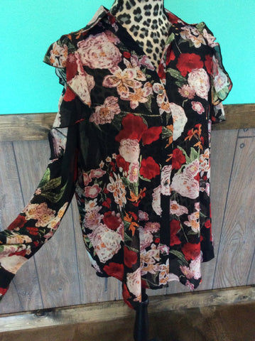 Black/floral long sleeve cold shoulder top