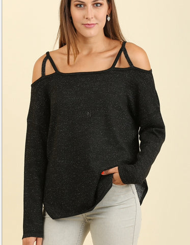 Black/silver open shoulder sweater