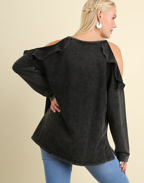 Plus ash long sleeve top with ruffled open sleeves