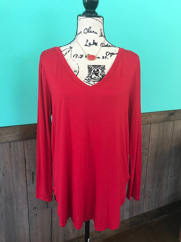 Plus size red V neck tunic